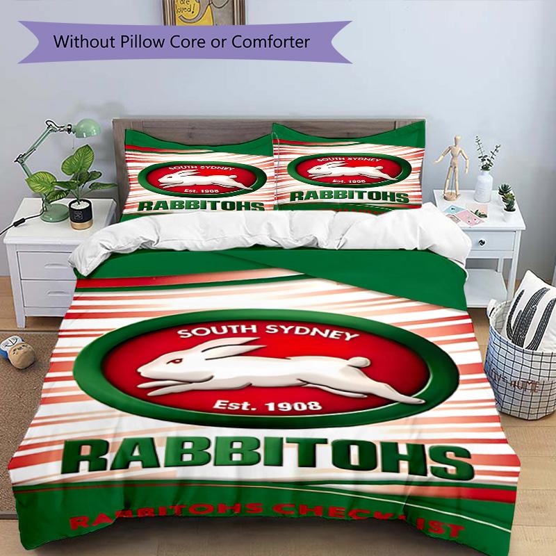 3-teiliges Bettbezug-Set (1 * Bettbezug + 2 * Kissenbezug, ohne Kern), South Sydney Rabbitohs Druck Bettwäsche Set, Schlafzimmer Dekor, Ganzjahres, Geburtstagsgeschenk
