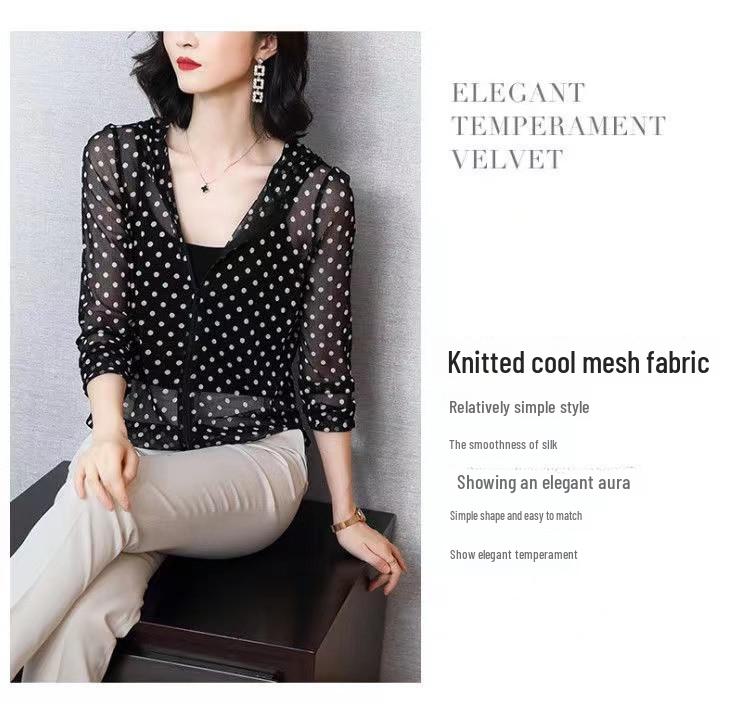 Sommer Koreanische Gestrickte Sonnenschutz Polka Dot Kapuzenjacke - Übergröße für Mittelalte & Ältere Frauen