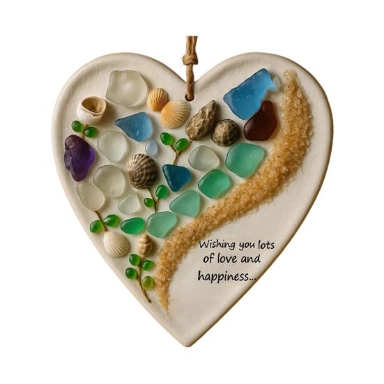 Wishing You Lots of Love And Happiness Sea Glass Ornament Handcrafted Round/Heart-Shaped Sea Glass Keepsake Christmas Tree Hanging Ornament