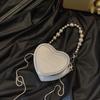 2024 Adorable Heart Shaped Mini Beaded Handbag Chic Pu Shoulder Bag For Casual Outfits