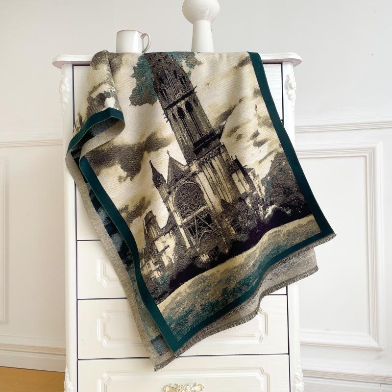 High-end imitation cashmere scarf women's winter warm thickened double-sided long shawl art color matching thick scarf