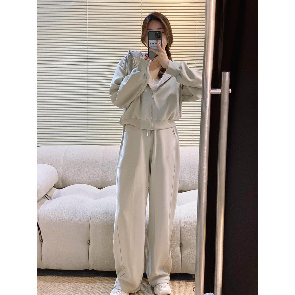 Women's Casual Spring & Autumn Two-Piece Set: Fashion Hoodie & Wide-Leg Pants - Age-Defying & Slimming Design