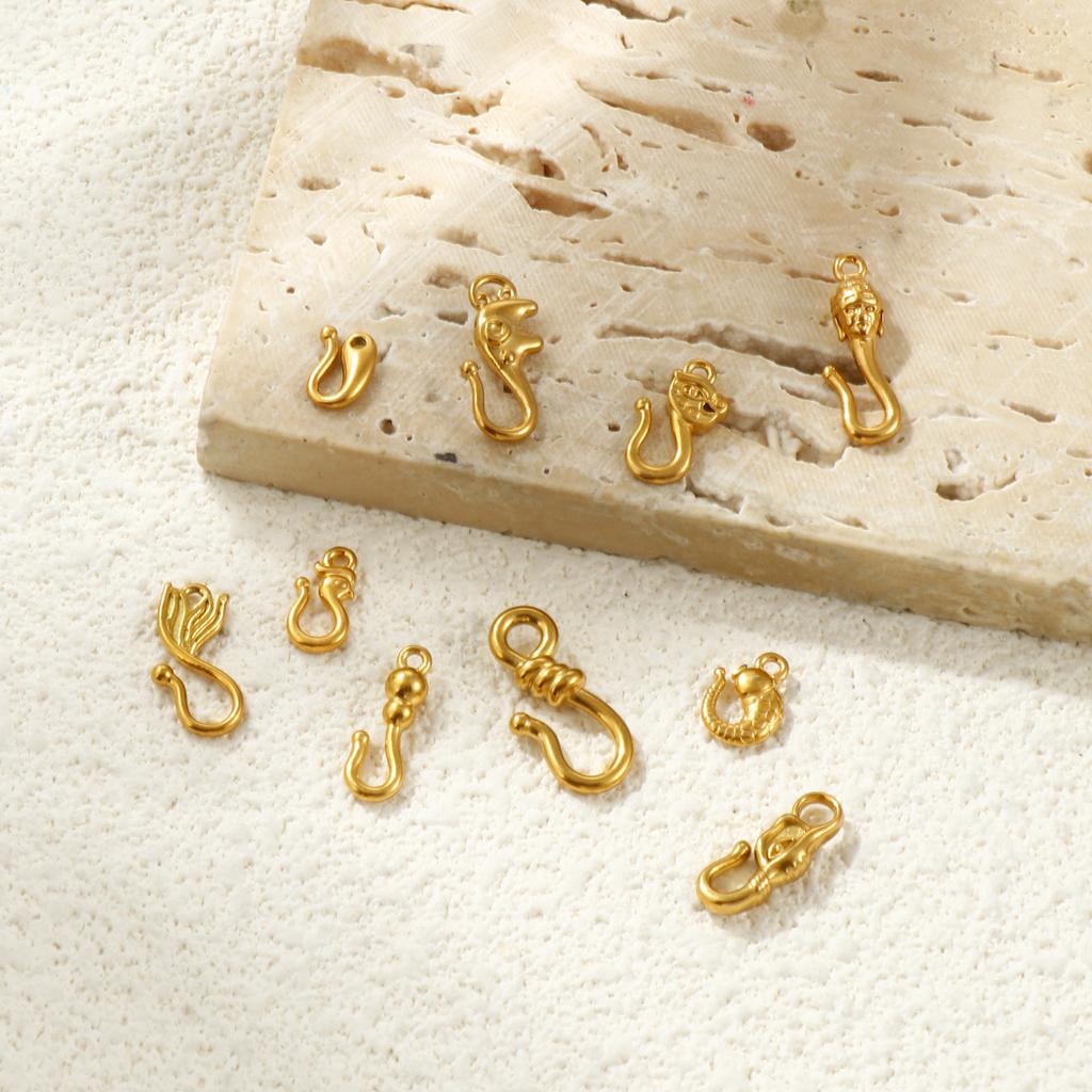 5 Pcs 304 Stainless Steel Tail Connection Hook Clasps 18k Gold Plated Fish Dragon Head For Diy Necklace Bracelet Charm Jewelry