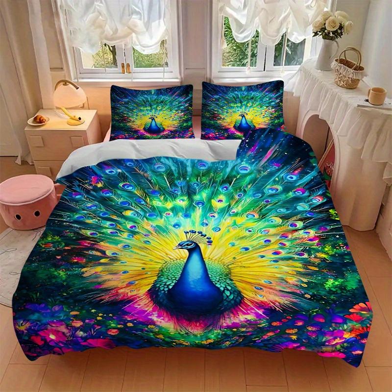 3 Stück Tier-Thema Pfau Fantasie Weich und Bequem Atmungsaktivität, Bettwäsche-Set, Maschinenwaschbar, Geeignet für Alle Jahreszeiten147
