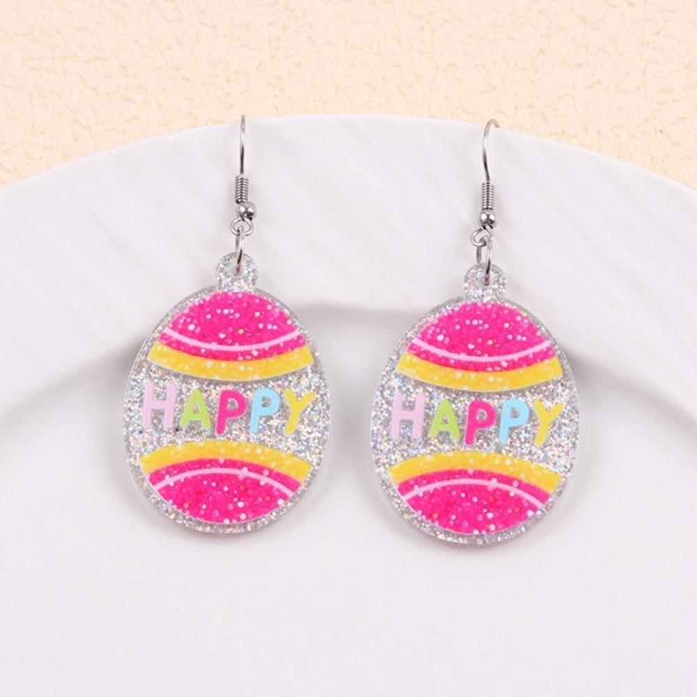 Cartoon Easter Egg Earrings Acrylic Easter Egg Dangle Earrings Bunny Pendant Earrings  Gifts