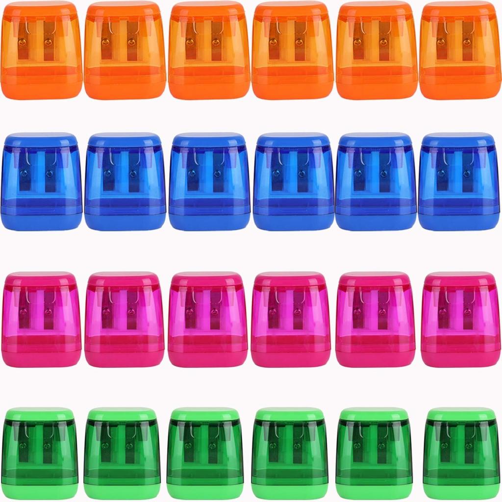 Pencil Sharpener Dual Hole Pencil Sharpener Manual Pencil Sharpeners with Lid for School Home Office Supplies (24 Pieces)