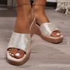 Square head printed thick-soled muffin, foreign trade one-pedal Roman shoes for women's summer new large-size outer wear cool slippers