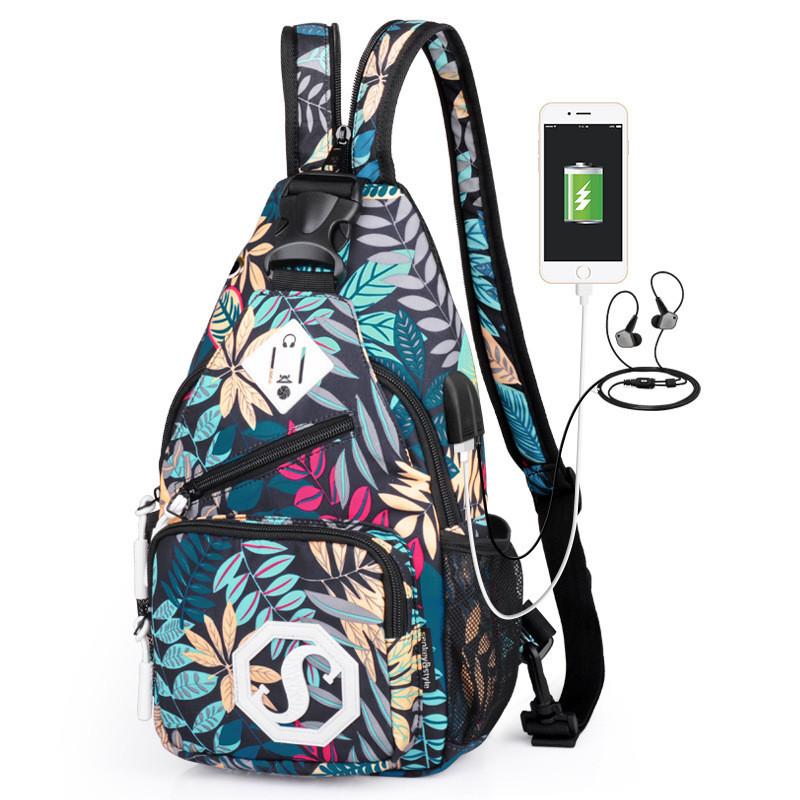 Módní Odolná Oxford Látka USB Nabíjení Lehká Kabelka Crossbody Batoh