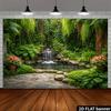 Zen Courtyard Banner with Ferns and Hanging Vines Photo Booth Background Cloth