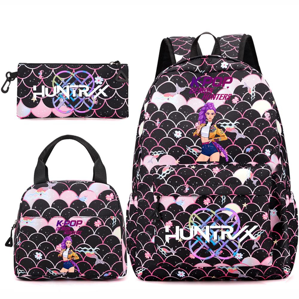 3Pcs/set Anime Kpop Printed Backpack Handbag Pencil Case for Teenger Student Girl Boy Schoolbag Kid Bookbag Large Capacity Travel Bag Gift