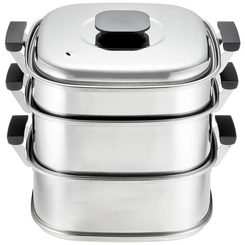 Mikojima Seisakusho Momo-in Square Steamer, 29cm, 3 Tiers, 18-0 Stainless Steel, Japan, AMS69293