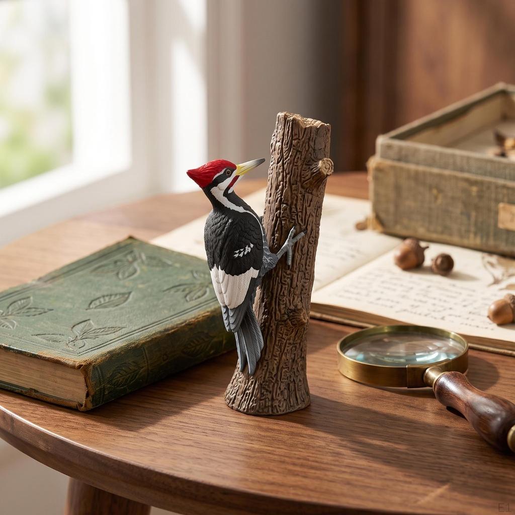 Avian Figurine on Tree Trunk Realistic Naturalistic for Collectors,