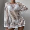 Women S Sexy Hollow Out Knit Long Sleeve Beach Cover Up Dress