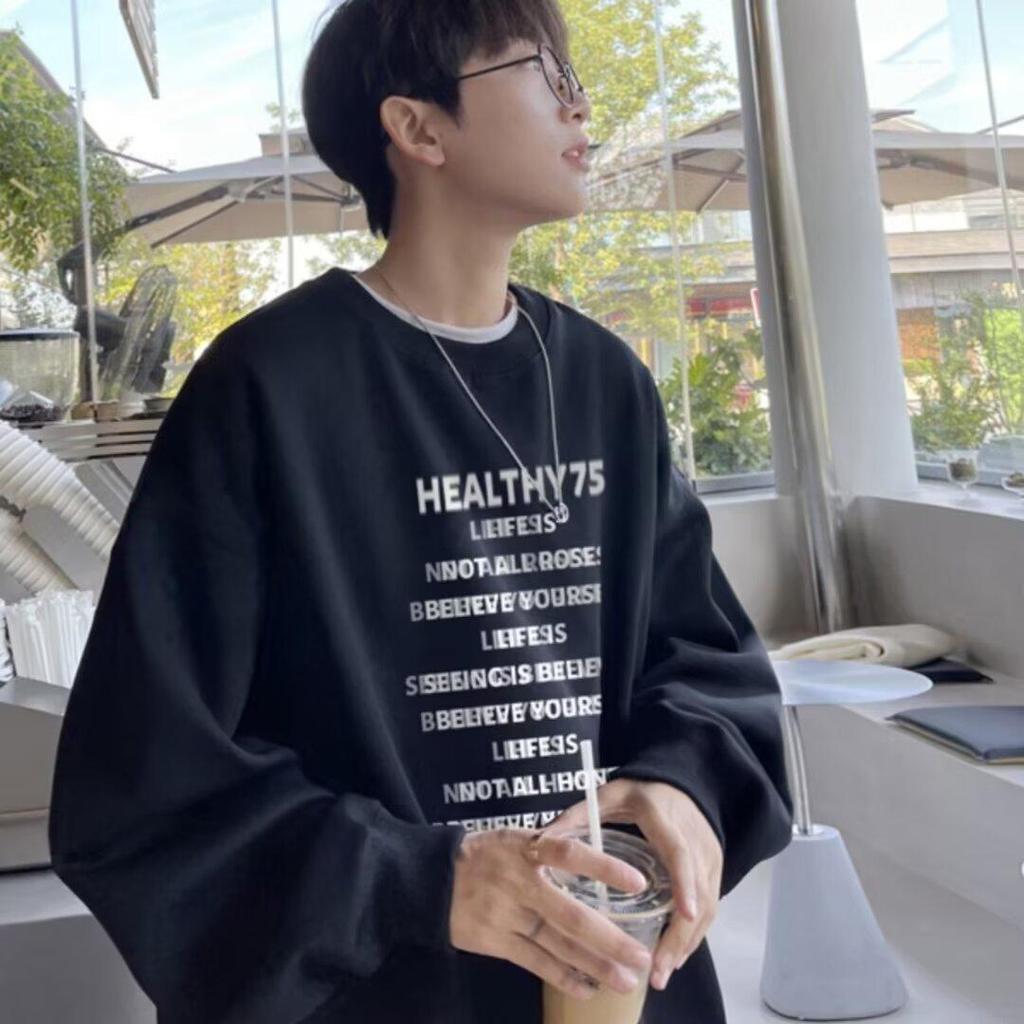 Trendy American High Street 2025 Autumn/Winter Round Neck Printed Long Sleeve Hoodie Pullover