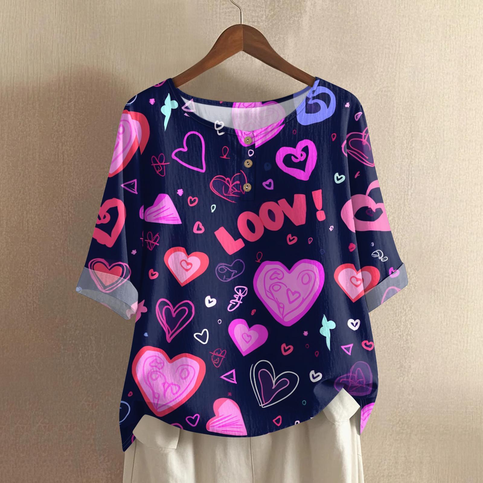 

Women s Casual And Comfortable Mid,Length Round,Neck Fashion Print Cotton,Linen Top XL