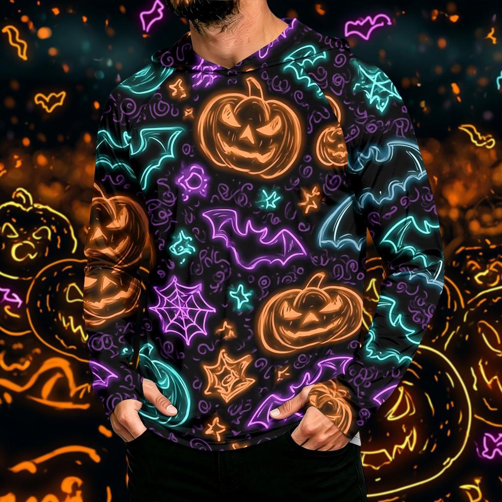 Men's Long Sleeve Hoodie with Sun Halloween Print Pullover