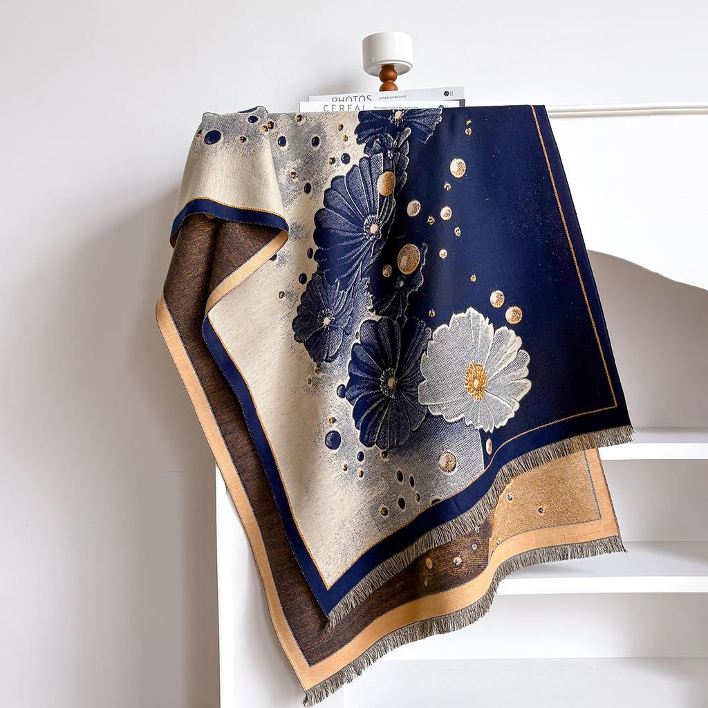 Luxury Winter Flower Imitaion Cashmere Scarves High Quality Women Thicken Wrap Shawl Ladies Warm Pashmina Peacock Besign Scarf