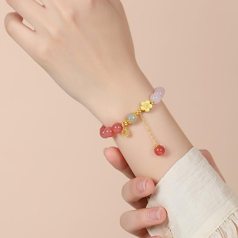 Authentic Salt Source Agate Ten Miles Peach Blossom Agate Bracelet, Chinese Style Niche Bracelet, Gift for Girlfriend On Qixi Festival