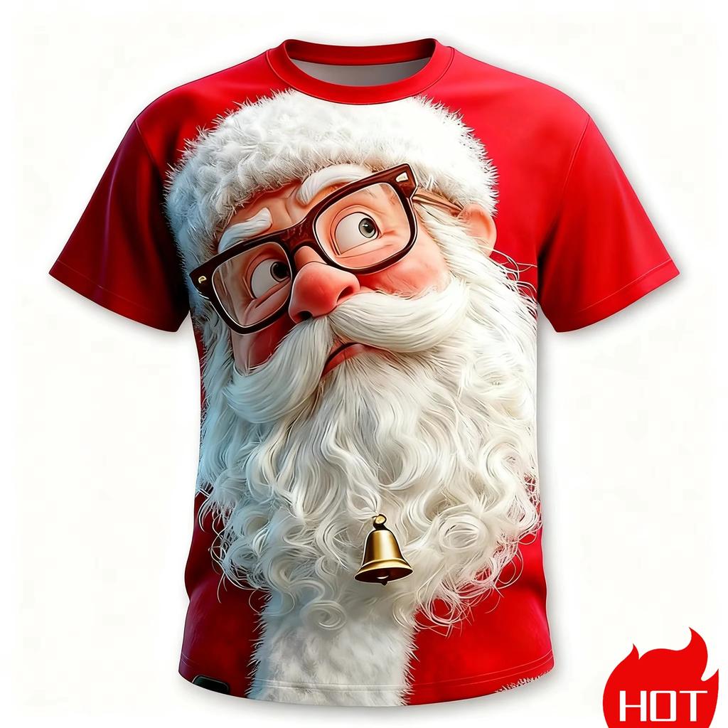 Lustiges Langarm-T-Shirt mit Weihnachtsmann 3D-Druck Rundhals-Shirt Mode Streetwear Lässig Täglich Frühling und Herbst Herrenbekleidung