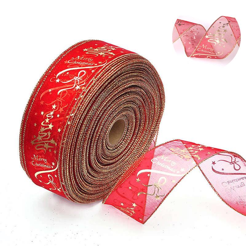 Red Ribbon Tree Decorative 2M Tree Decorative Ribbon Printed Christmas