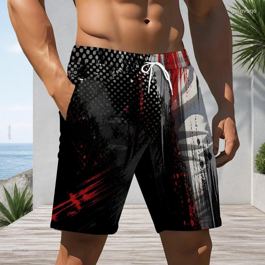Men Plus Size Colorful Printed Beach Shorts Drawstring Waist Side Pockets Straight Leg