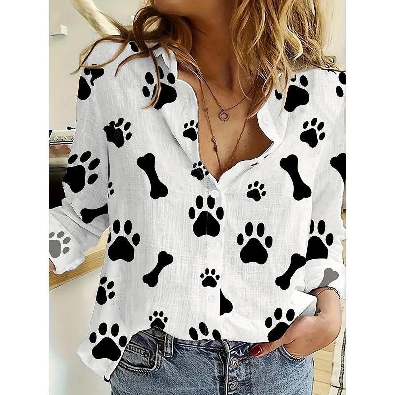 Women's Shirts Animal Dog Graphic Stylish Casual Long Sleeved Shirt Collar Regular Tops Daily Going Out Buttons Women's Clothing