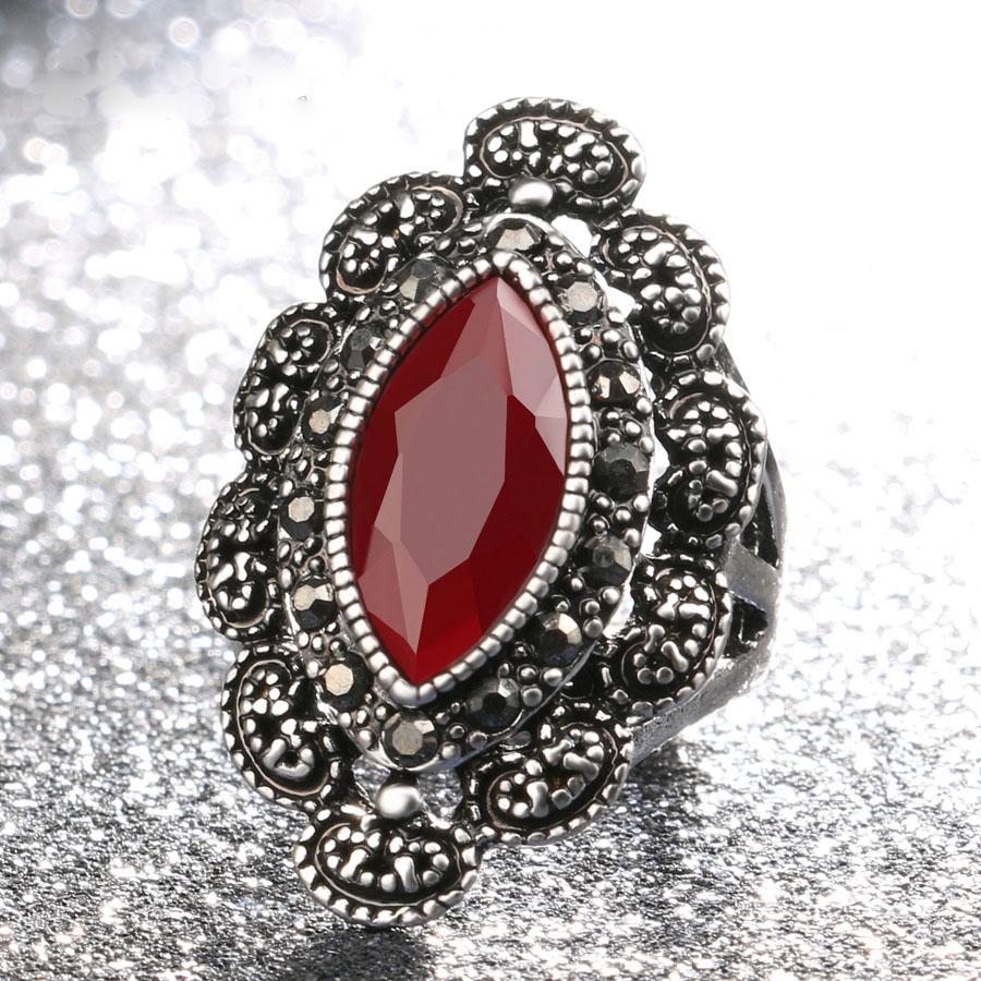 Turkey Vintage Peridot Ring Red/black Stone Bague Femme Boho Anel  Party Crystal Rings Woman Anillos Mujer