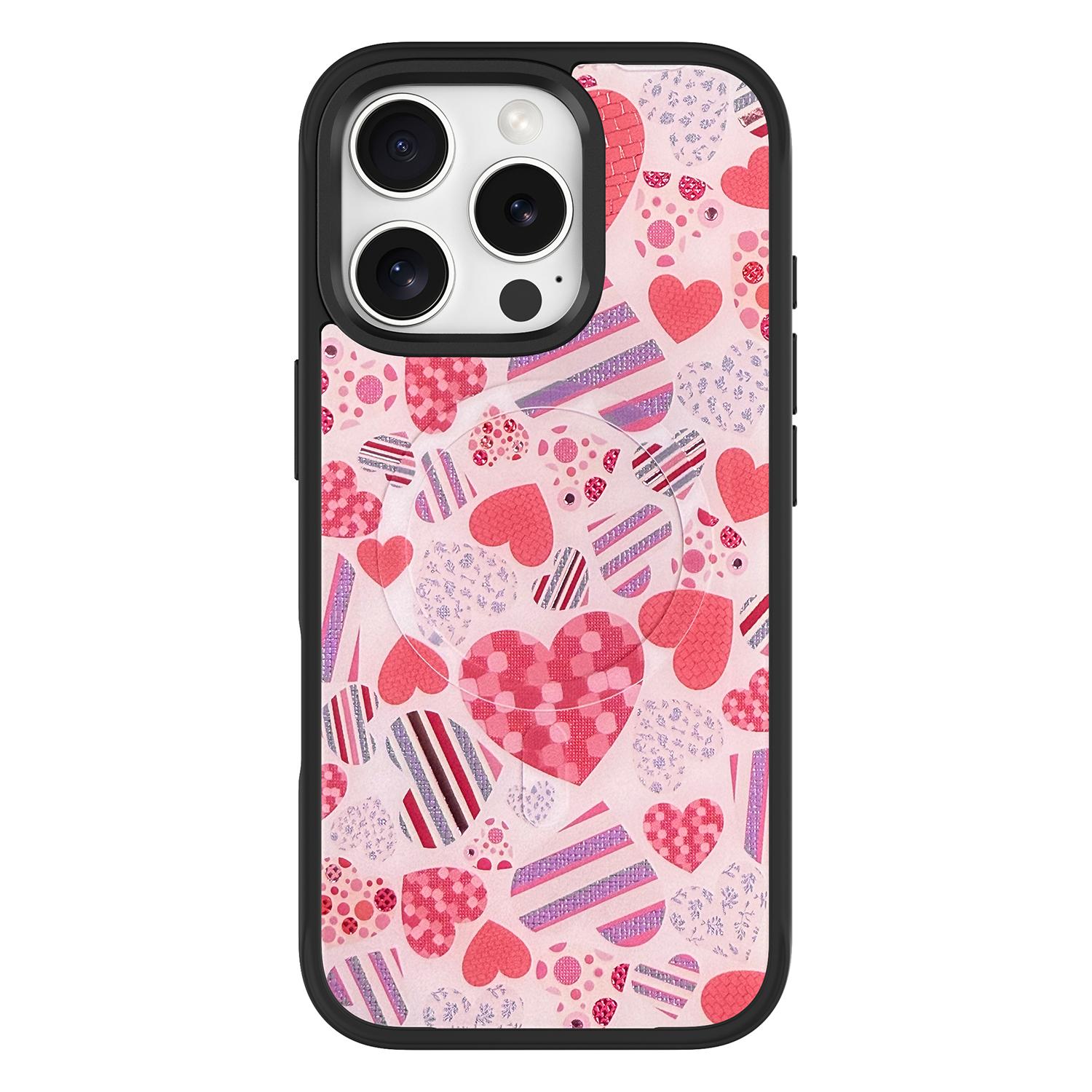 

For iPhone 16 Pro Max Magnetic Case TPU PC Phone Cover with Detachable Love Heart Collection Backplate Black
