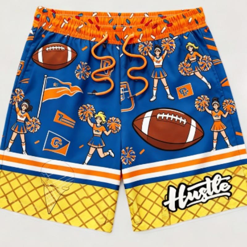 

3D number printed beach shorts - quick drying and breathable, elastic waistband with drawstring 5XL