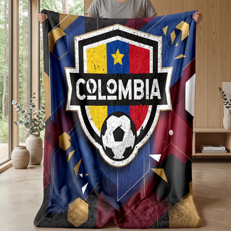 Colombia Football Printed Flannel Blanket Skin Friendly Warm Decorative Throw for Indoor Couch Bed Daily Use