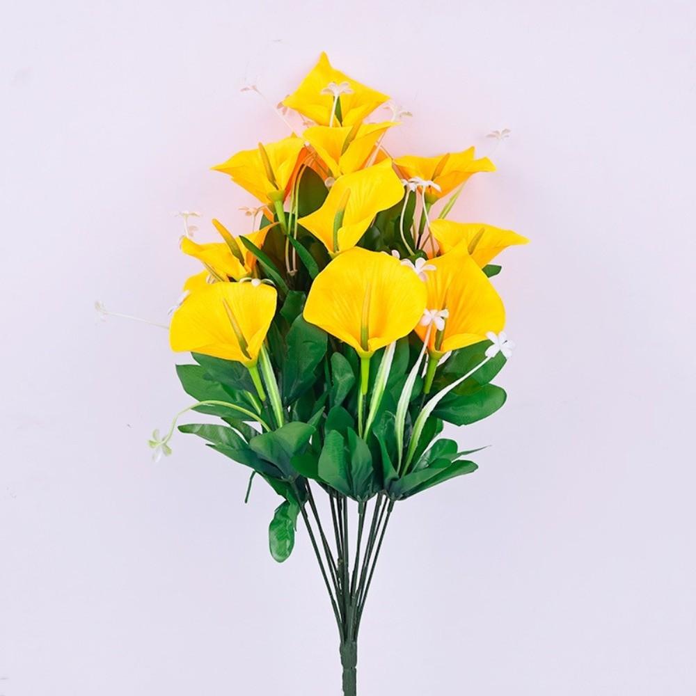 

18-head Calla Lily Artificial Bouquet High Pole with Leaves Simulation Calla Lily Flowers Home Living Room Decoration жёлтый