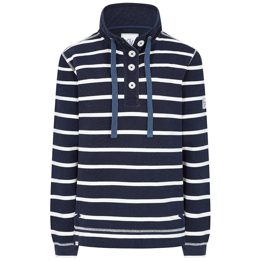 Lazy Jacks Womens/Ladies Contrast Striped Pique Button Neck Sweatshirt