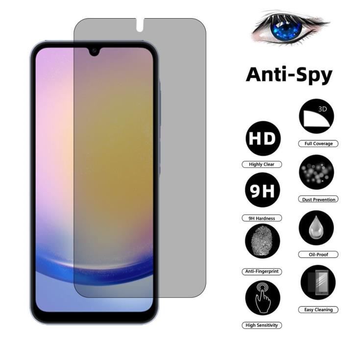 3 Pièces Verre Trempé Anti Espion pour Samsung Galaxy A25 5G, Installation Facile