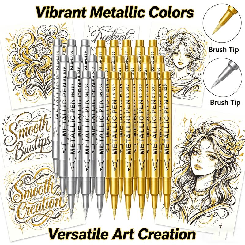 1/10/50Pcs Art Writing Gold Silver White Metallic Paint Pen Set Brush Tip Marker Pen Acrylic Paint Markers Stationery Supplies