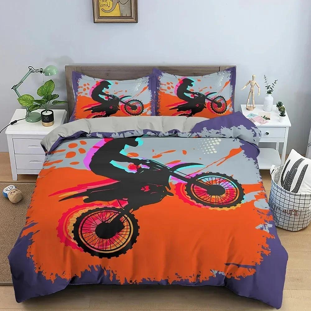 Top Motocross Off-road Race Motorcycle Dirt Bike Rider Bedding Set Twin Queen Size Duvet Cover Pillowcase Bed Kids Adult