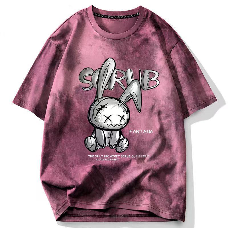 Pánské tričko s krátkým rukávem v retro stylu tie-dye ve stylu Hongkongu, volného střihu