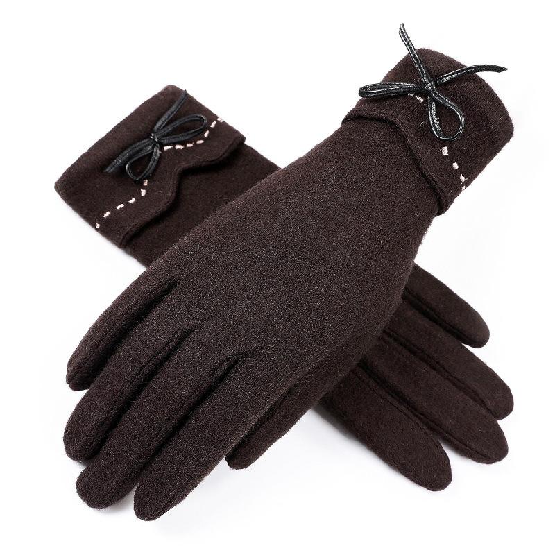 Wool Gloves Women Autumn Winter Windproof Cold Proof Fleece Warm Outdoor Sports Driving Touchscreen Finger Gloves