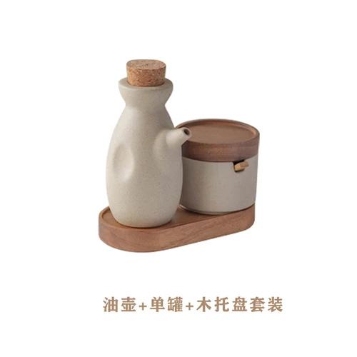 Vaso Ceramica Vintage per Condimenti Stile Giapponese Casa Cucina Sale Peperoncino Zucchero Vaso Olio Coperchio Legno Spezie Utensili Cucina Moderno