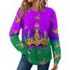 Women's Fashion  Loose Long Sleeve Carnival Print  Round Neck Casual Top