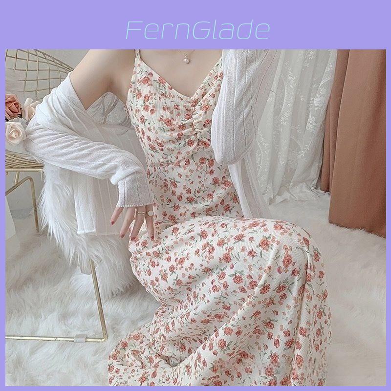 Romantic Flower Print Knit Camisole Dress For Summer Casual Wear