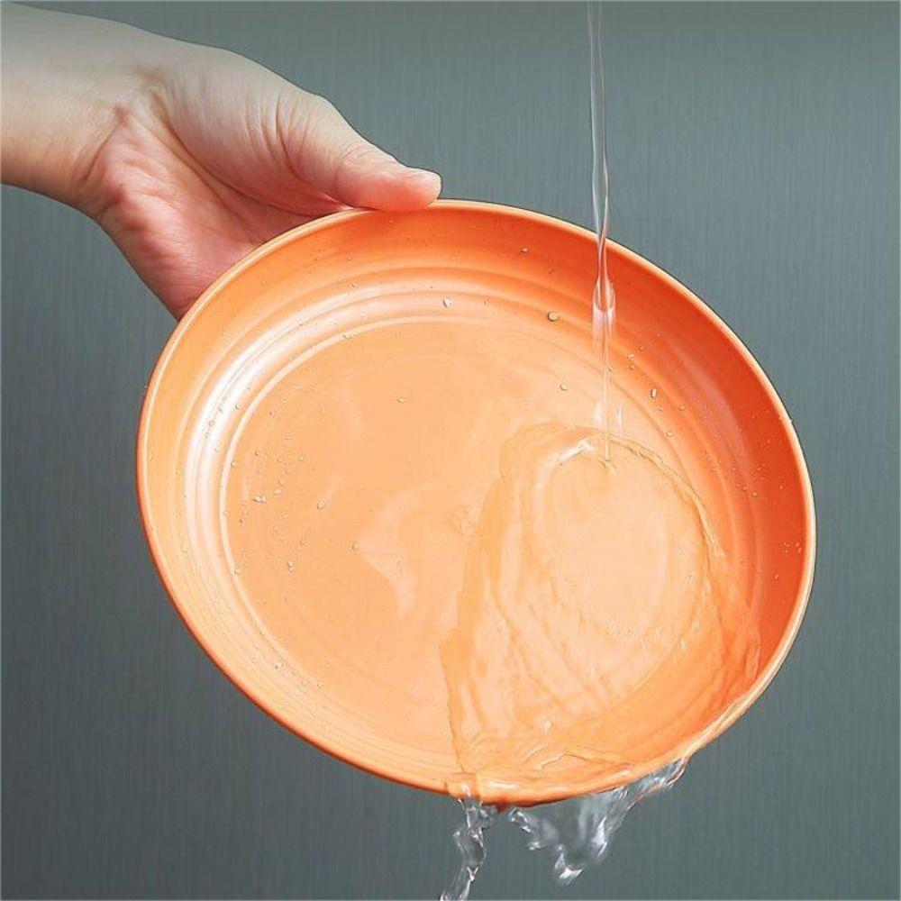 Stackable Plastic Wheat Straw Plates Round Lightweight Dinner Plates 15cm Unbreakable Tableware Kids