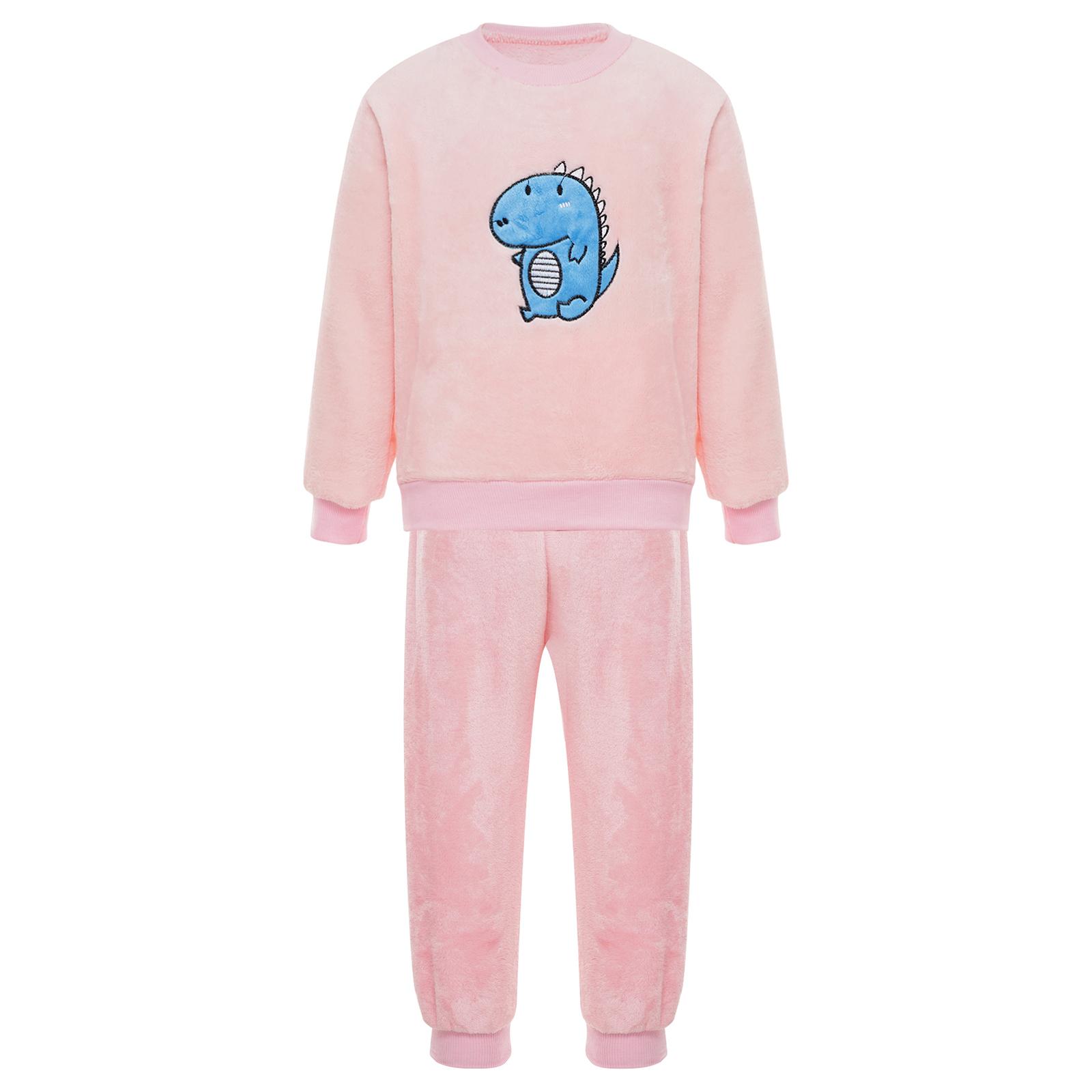 

Boys Girls Flannel Pajamas Set Cat Dinosaur Print Long Sleeve Round Neck Tops and Pants Nightwear Loungewear 12-18 Months