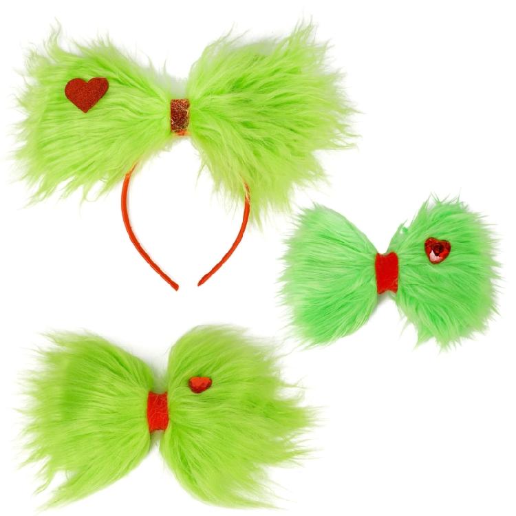 Hair Clip/Headband Plush Green Design Easy Snap Fastener Jewelry For Christmas Celebrations Family Gatherings