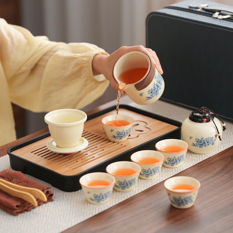 Geschäftlich tragbares Keramik l Chinesisches Ru-Ofen-Set Qingyun Kuaike Tasse Outdoor-Camping Reise Teeset