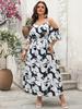 Independent research and development design, spring and summer new printing vacation style dress, suspender split skirt