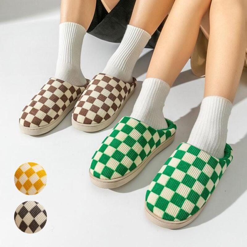 

Golji Checkerboard Fur Slippers 4 Colors Check Fur Slippers Brown size 44-45