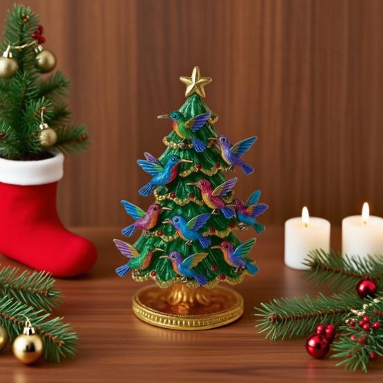 Christmas Ornament Colorful Christmas Tree Resin Display Mold with Bird Decor Living Room Bedroom Home Party Decor
