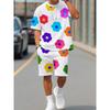 Men's Summer Short Sleeve Set Floral Printed Round Neck T Shirt Set Street Outdoor Breathable T Shirt Drawstring Shorts Set