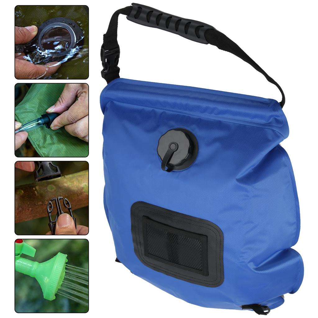 Geantă de duș cu energie solară în aer liber, de 20 l, pentru camping, portabilă, încălzită la soare, pentru baie cu cap de duș