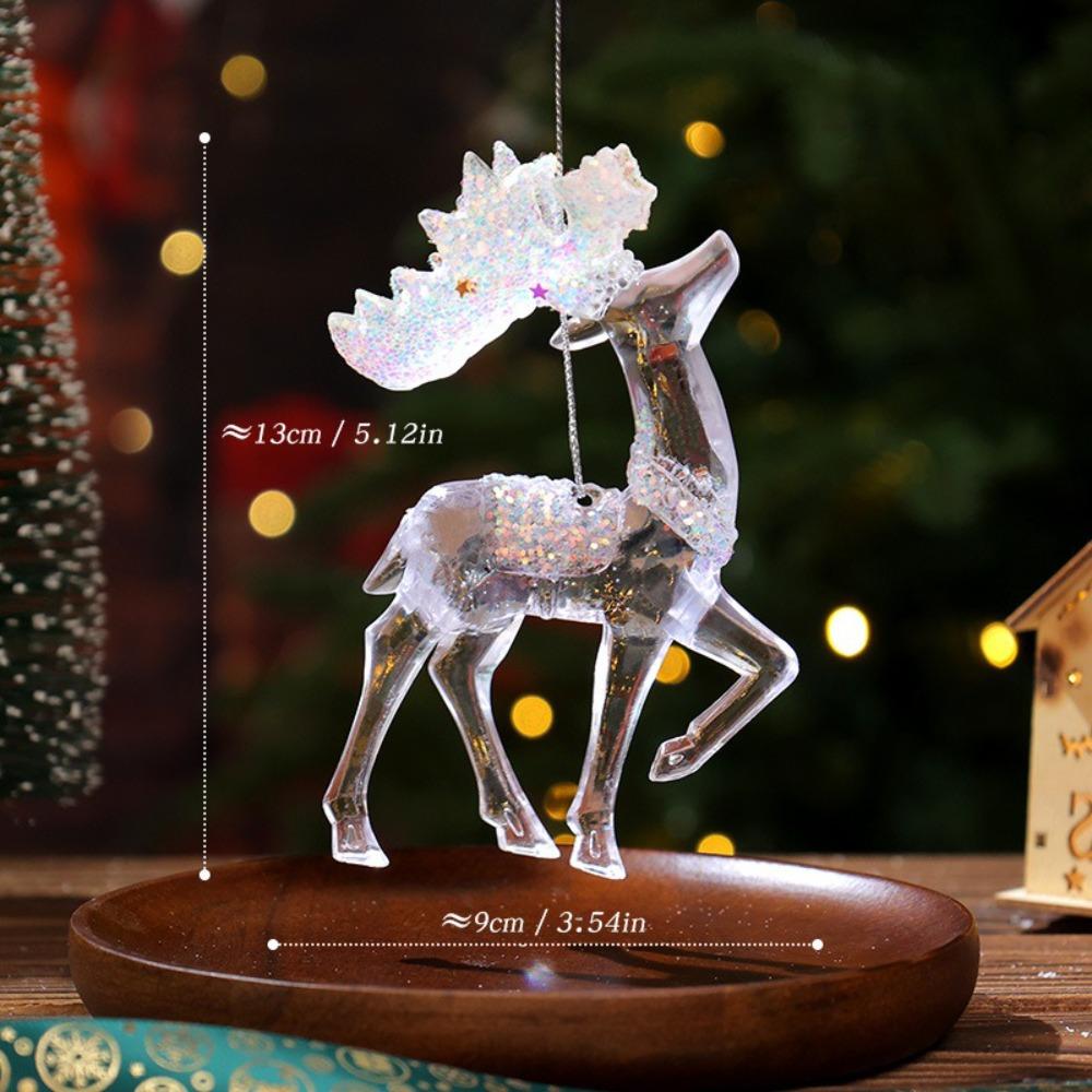 Acryl-Weihnachtsflocken-Anhänger Glitzer Kristallklar Weihnachtsbaum-Hänger Schneeflocken-Design Elchkrone Hängende Ornamente